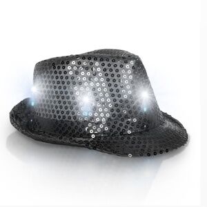 Windy City Novelties LED Light Up Sequin Fedora Hat - Unisex - Black And gold